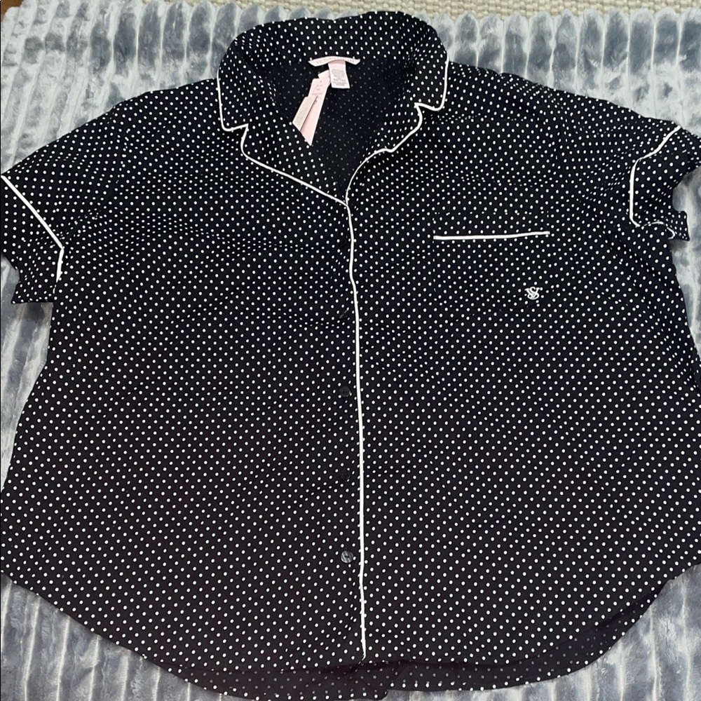 NWT Victorias Secret Black Polka Dot Button up Shirt & Shorts Pajama set PJ XXL - Picture 3 of 11